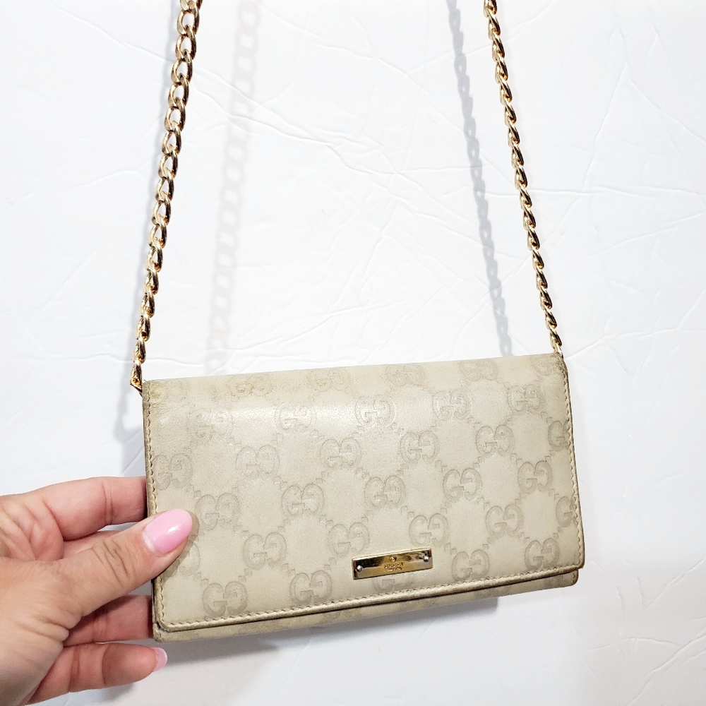 Gucci authentic vtg leather wallet guccisima beige